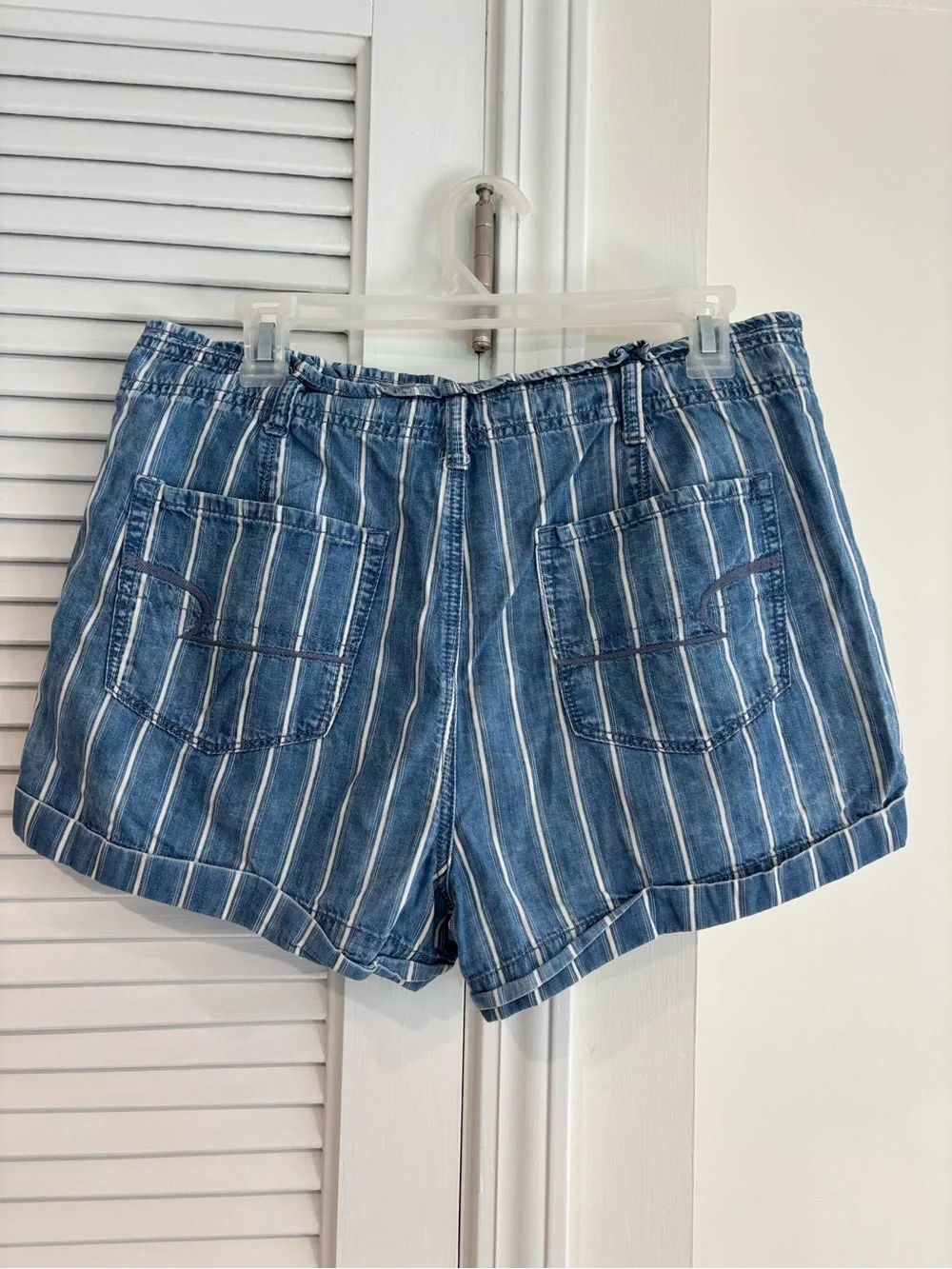 American Eagle Outfitters Blue and White Vertical Stripe High-Waist Shorts